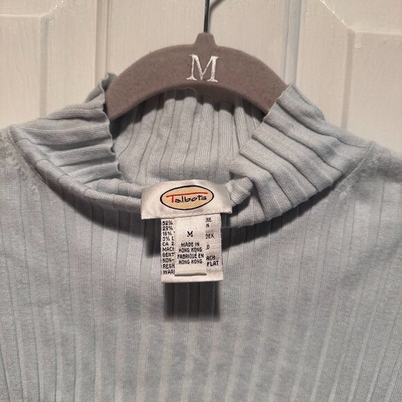 Talbots Ribbed Turtle Neck Short Sleeve Shirt Light Blue Size M - Picture 3 of 3
